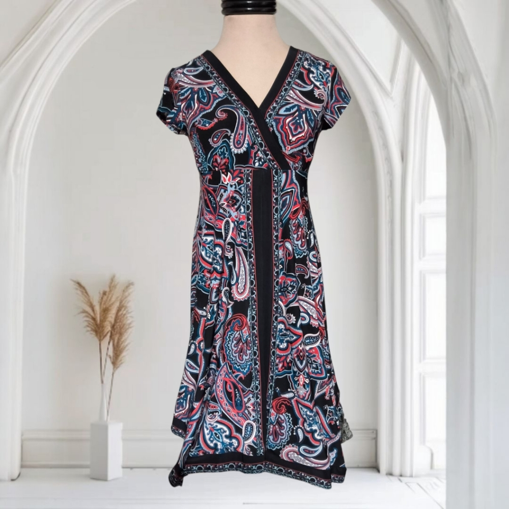 Petite Blue Paisley Short Sleeve Dress by International Concepts NWT Size PS